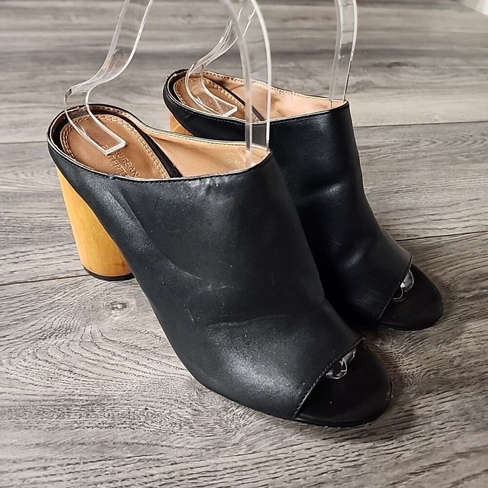 Urban Outfitters Black Open Toe Round High Heel Slide Slip On Shoe Sz 7